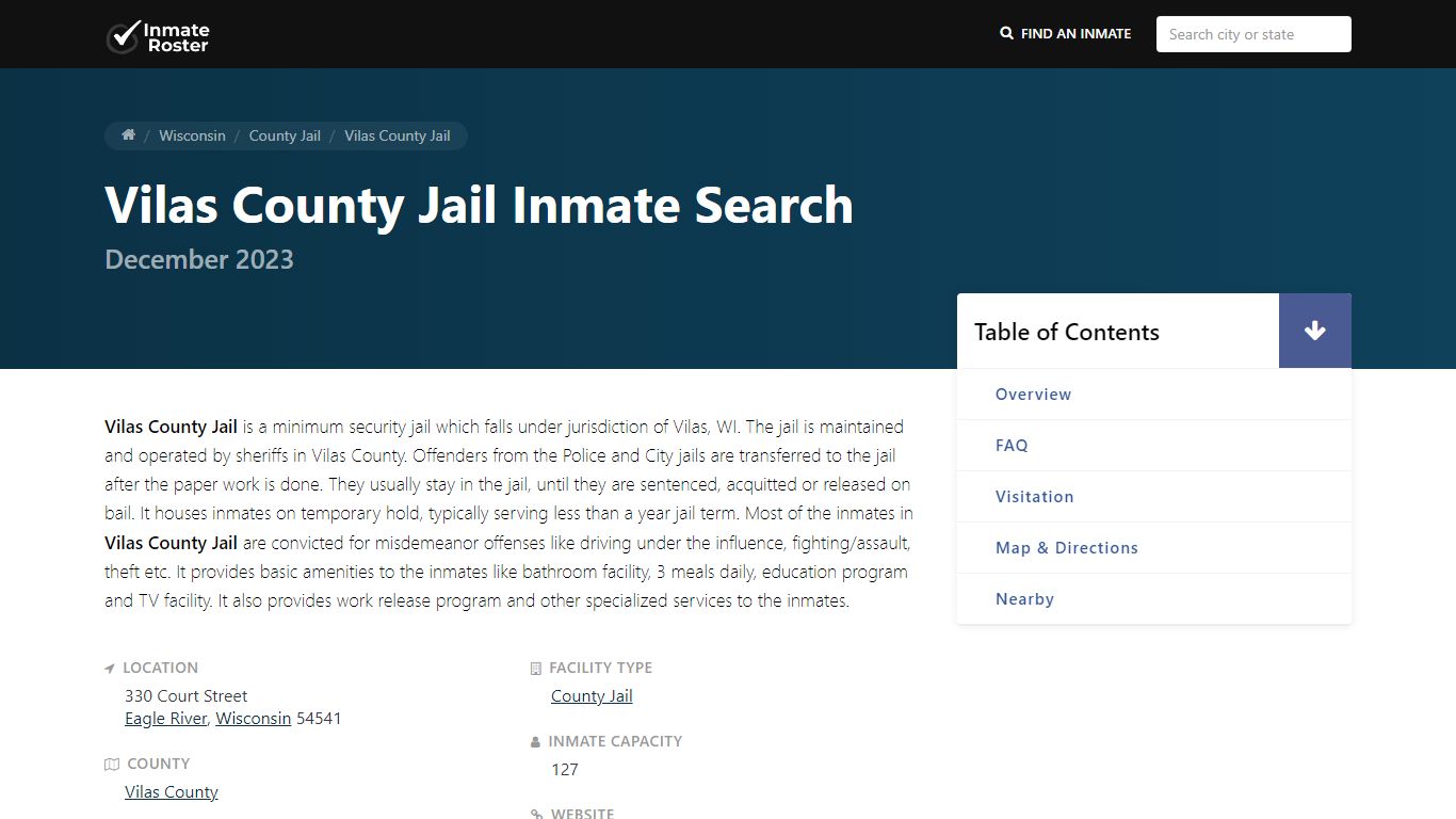 Inmate Search | Vilas County Jail - Eagle River, WI