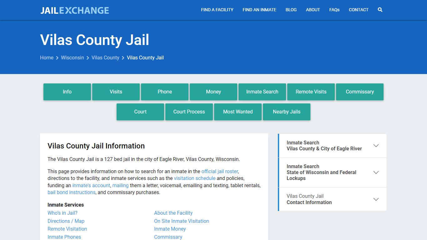 Vilas County Jail, WI Inmate Search, Information - Jail Exchange